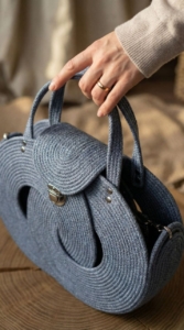 Фото из отзыва к Шнур вязаный 5 мм джинс (люрекс серебро) с сердечником