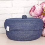 Фото из отзыва к Шнур вязаный 5 мм синий тёмный (люрекс золото) с сердечником